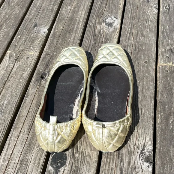 Burberry Quilted Gold Ballet Flats - Picture 5 of 7